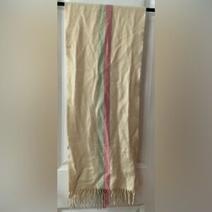 100% Cashmere ivory scarf with pink and green stripe
